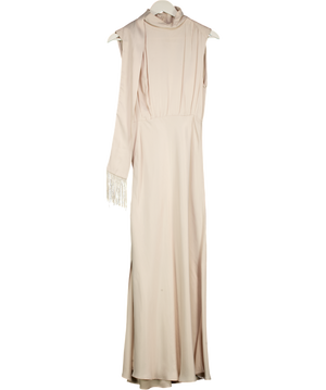 MANGO Cream High Neck Scarf Detail Maxi Dress UK XS