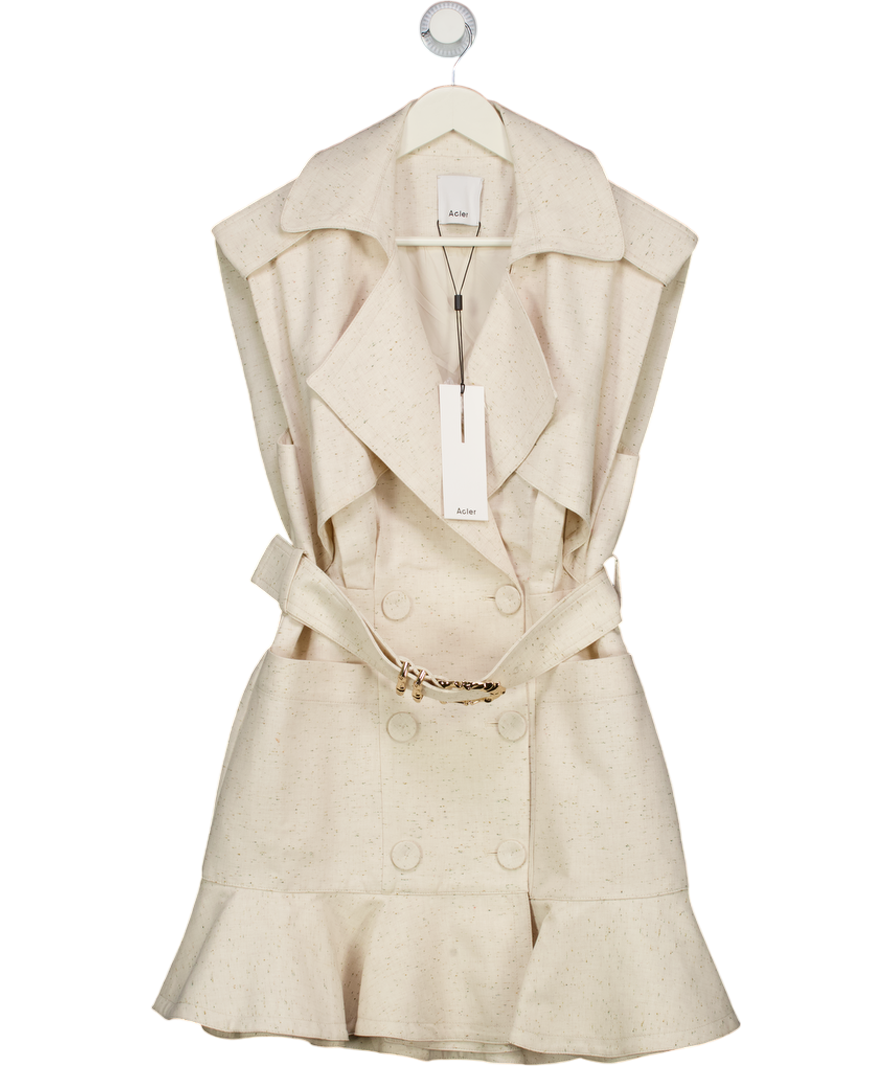 ACLER Beige Hanbury Belted Cotton-blend Belted Mini Trench Dress UK 12