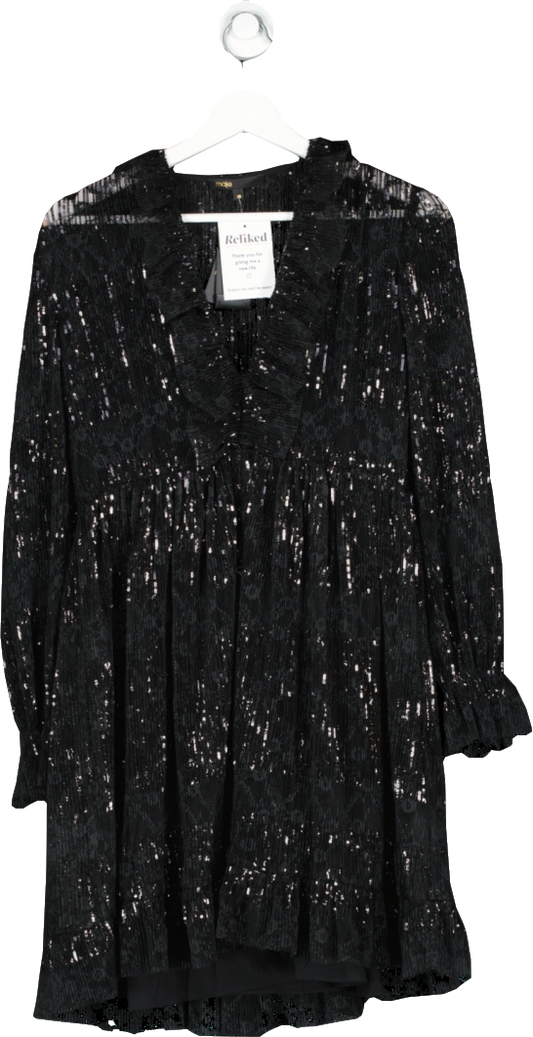 Maje Black Reville Sequin-embellished Lace Mini Dress UK 10