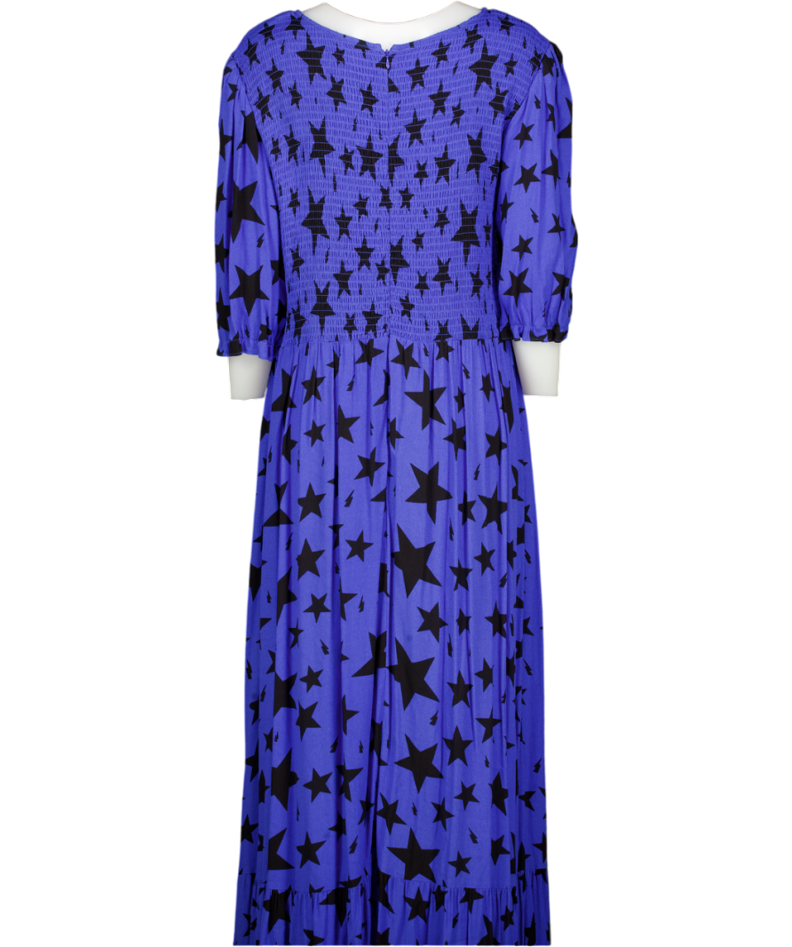 SCAMP & DUDE Blue Shirred Bodice Star Print Midi Dress UK 22