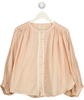 RIVER ISLAND Pink Peach Check Scallop Trim Puff Sleeve Blouse UK 12