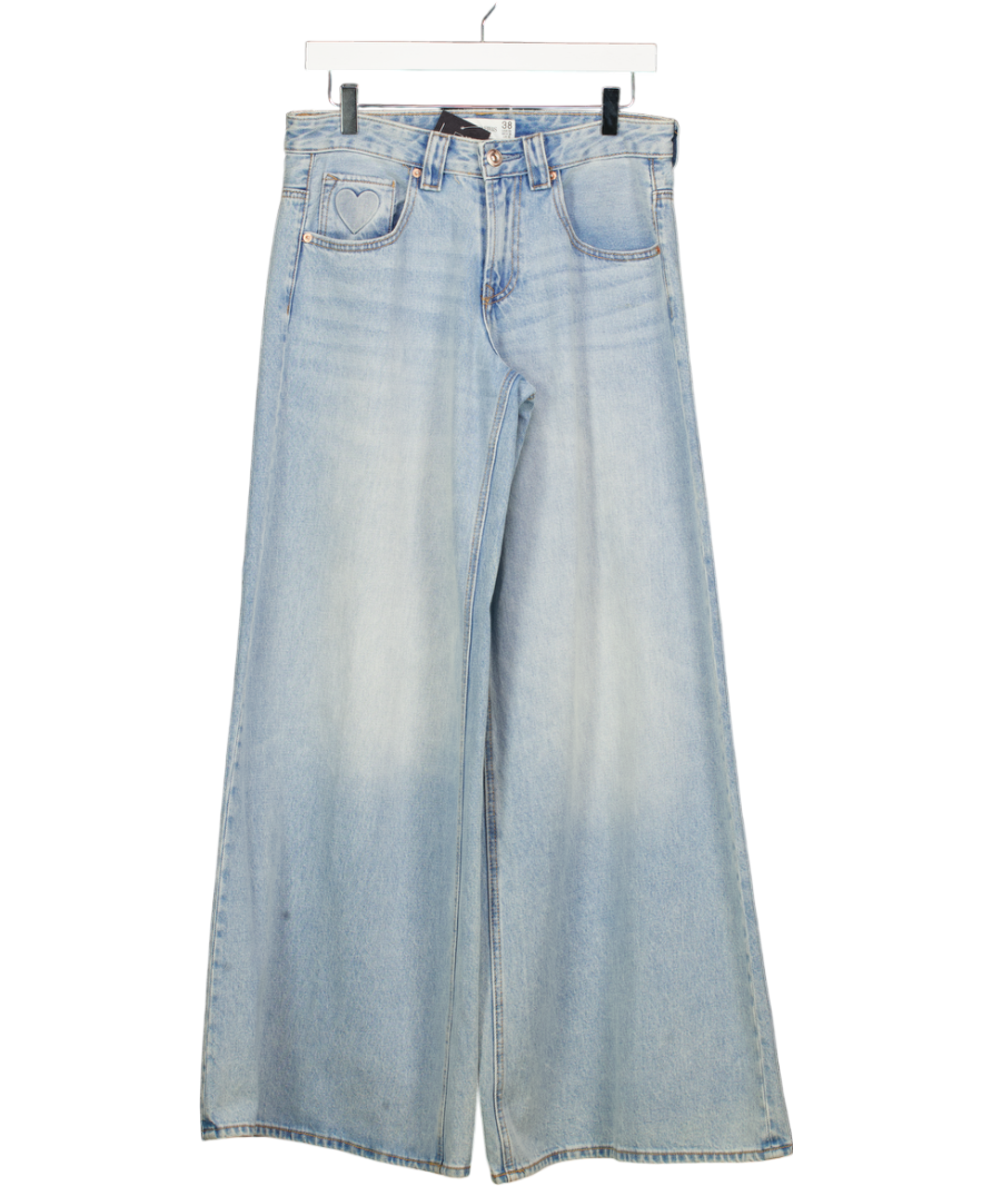 STRADIVARIUS Blue Heart Pocket Detail Wide Leg Jeans UK 10