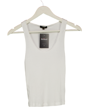 Massimo Dutti White Heavy Weight Ribbed Round Neck Top UK XS