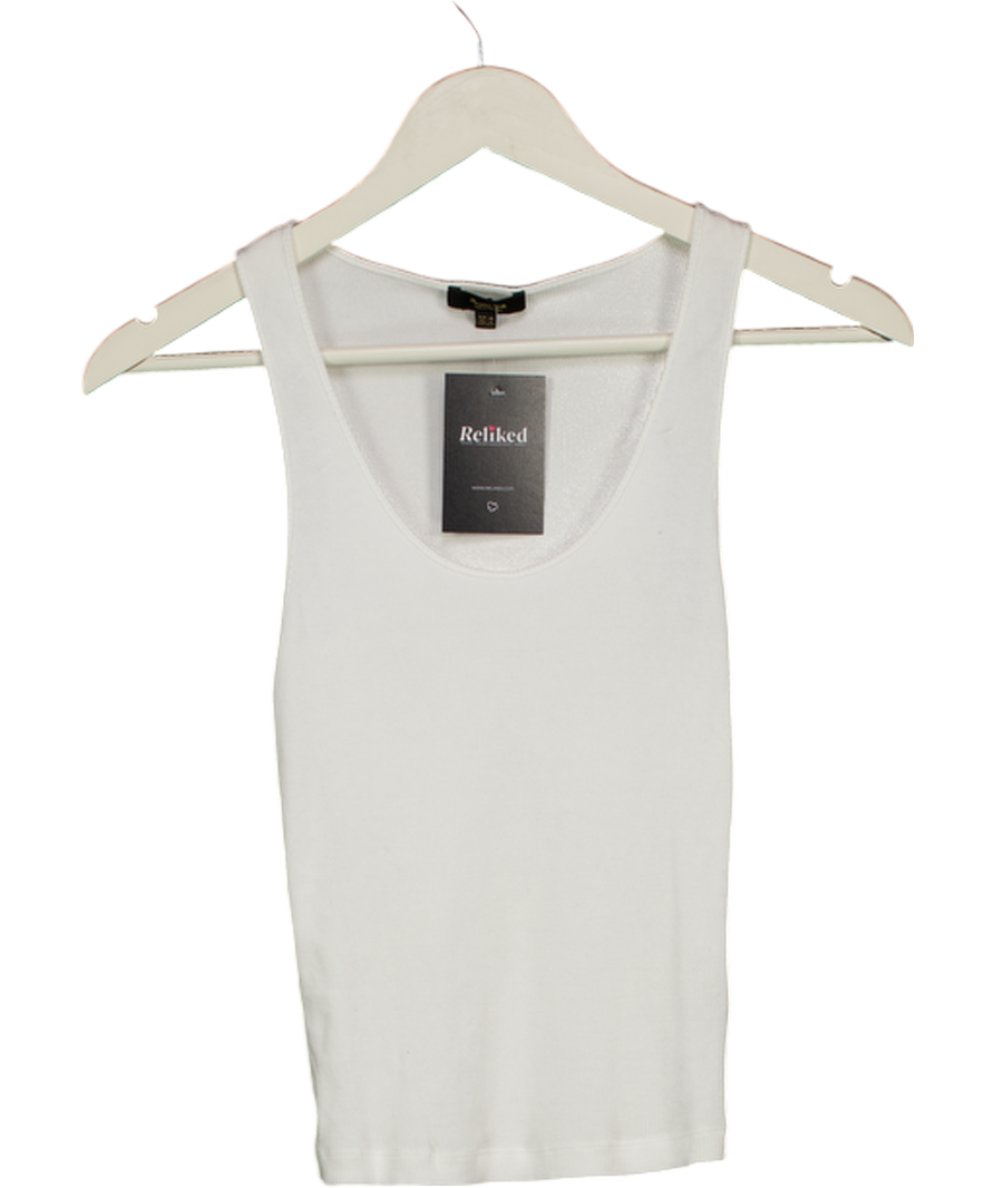 Massimo Dutti White Heavy Weight Ribbed Round Neck Top UK XS
