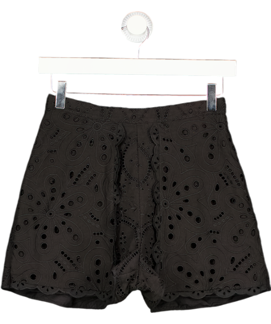 CHARO RUIZ IBIBZA Black Gabrielle Shorts With Broderie Embroidery UK XS