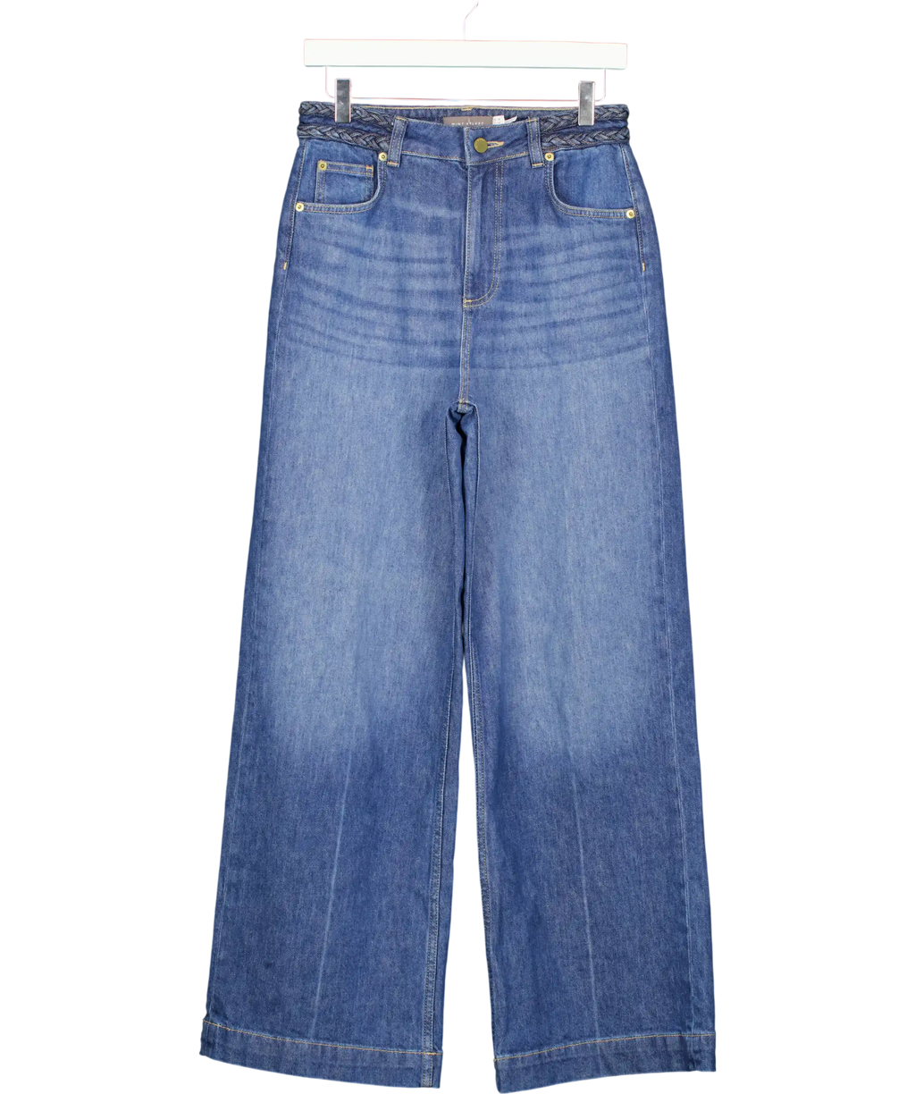 MINT VELVET Blue Denim Plait Detail Wide Jeans UK 8