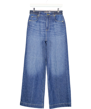MINT VELVET Blue Denim Plait Detail Wide Jeans UK 8