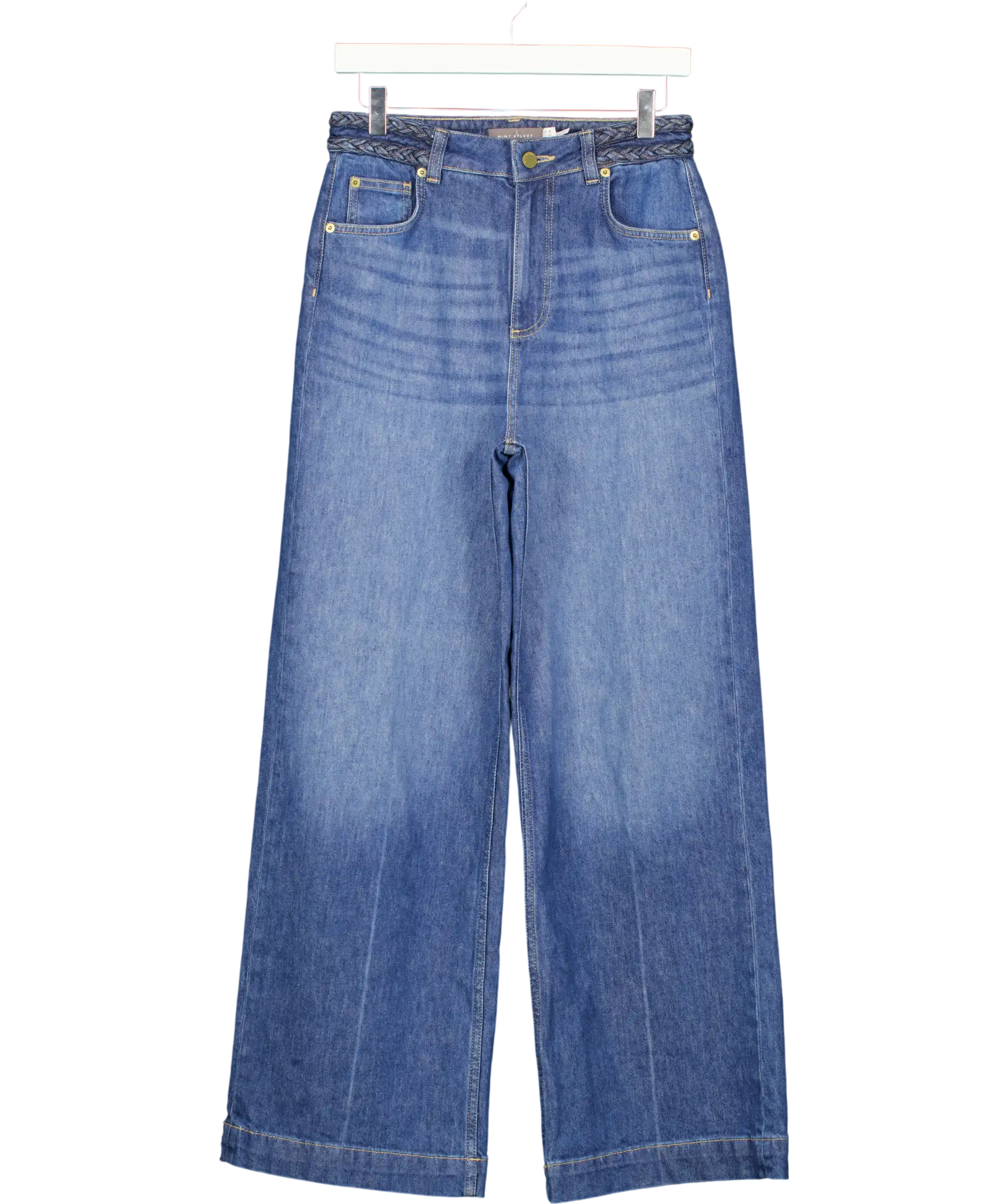 MINT VELVET Blue Denim Plait Detail Wide Jeans UK 8