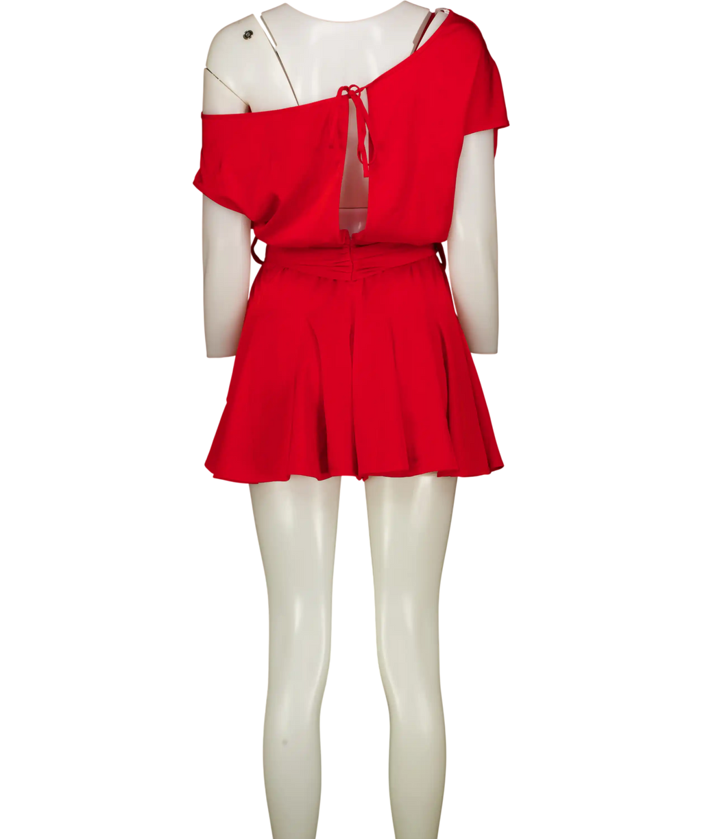 Club L Clydie Red Satin Asymmetric Playsuit With Tie-waist UK 8
