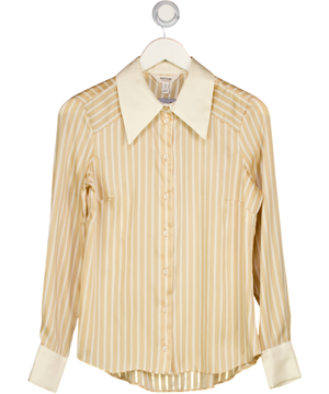 RIVER ISLAND Cream  / Camel Striped Satin Long Sleeve Shirt UK 8