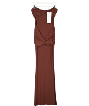 CLUB L Elodia Brown Bandeau Maxi Dress With Gathered-detailing UK 8