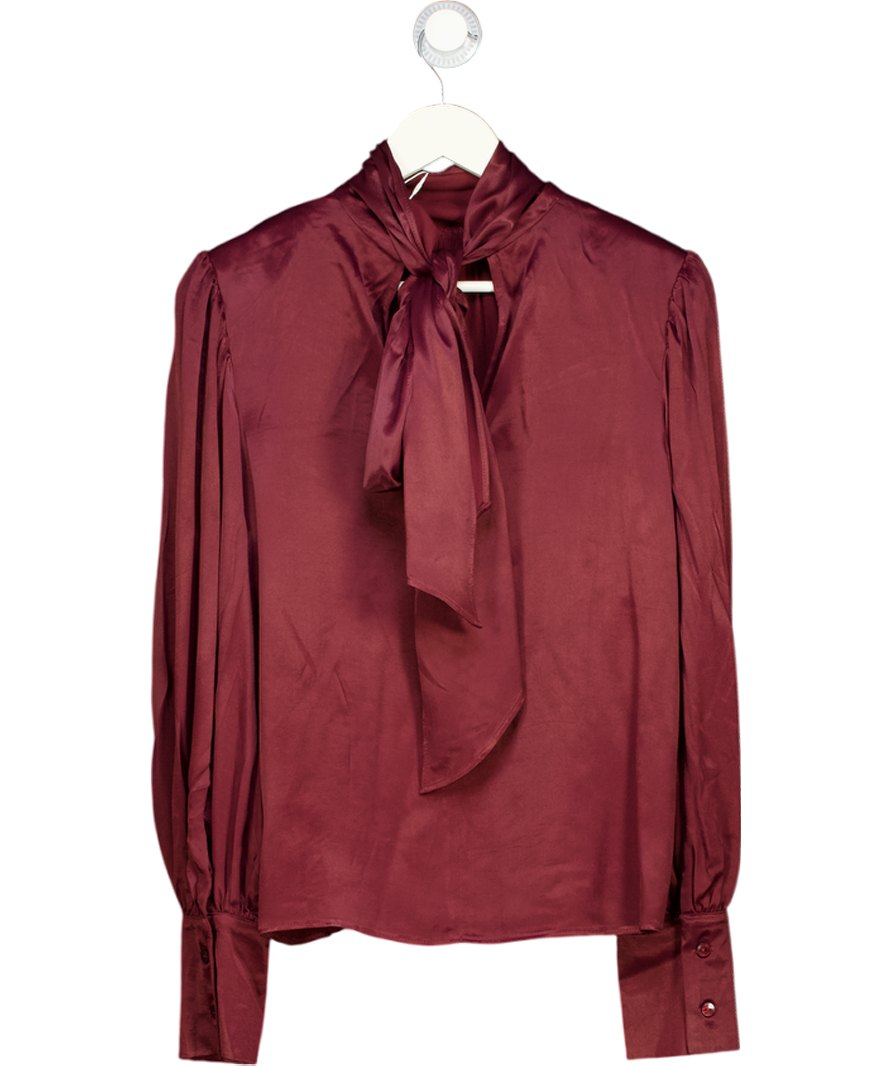 Topshop Satin Scarf Blouse In Burgundy Red UK 8