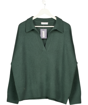 LUCY NAGLE Green 100% Cashmere Oversize Collared Polo Sweater UK XS/S