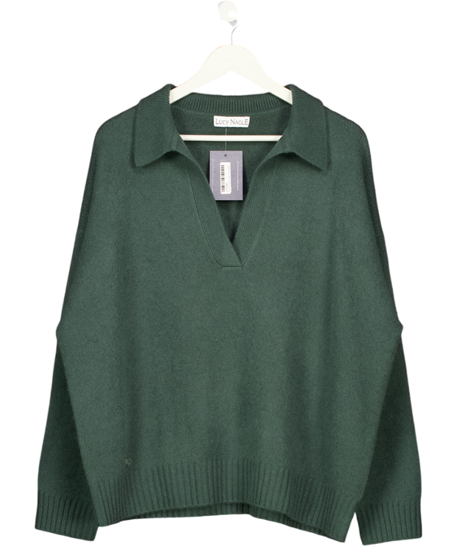 LUCY NAGLE Green 100% Cashmere Oversize Collared Polo Sweater UK XS/S