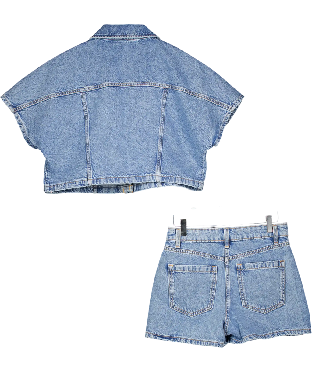 ZARA Blue 2-piece Short Denim Shirt (uk S) & Wrap Denim Skort (uk Xs) Set UK XS/S