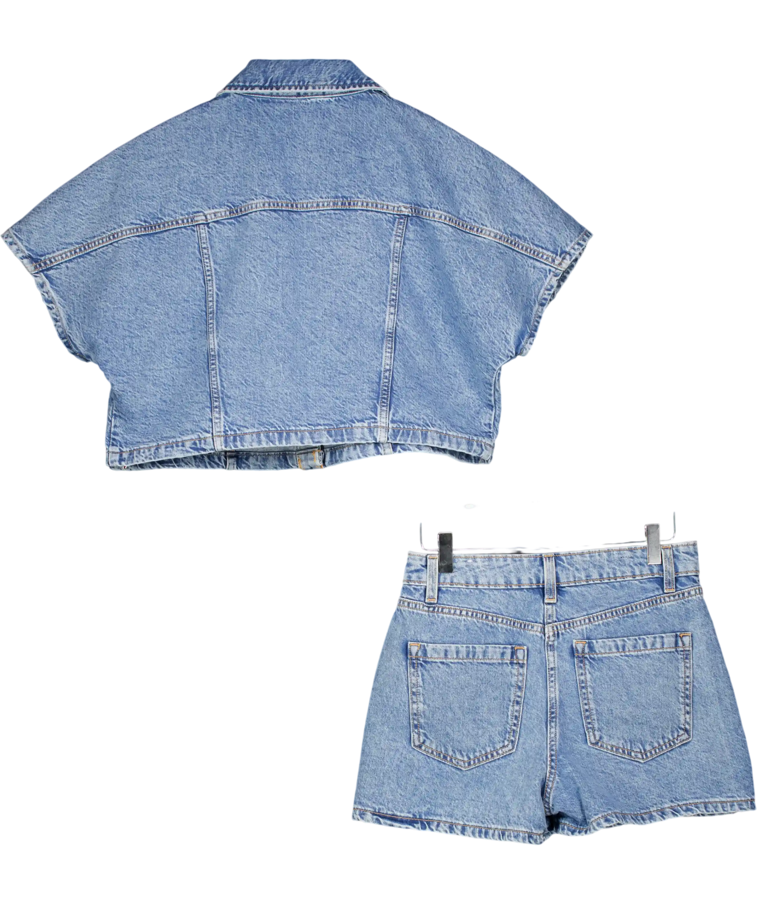 ZARA Blue 2-piece Short Denim Shirt (uk S) & Wrap Denim Skort (uk Xs) Set UK XS/S