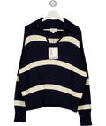 ALIGNE Navy Blue / Ivory Demitris Cotton Knit Jumper UK L