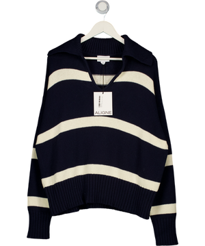 ALIGNE Navy Blue / Ivory Demitris Cotton Knit Jumper UK L
