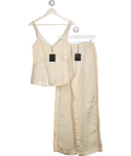 ZARA 2-piece Cream Satin Embroidered Top & Trousers Set With Lace Details UK S/M