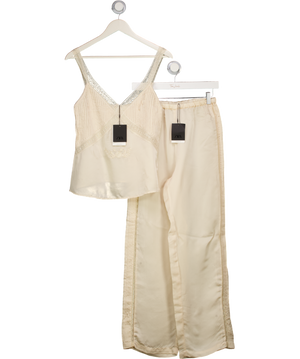 ZARA 2-piece Cream Satin Embroidered Top & Trousers Set With Lace Details UK S/M