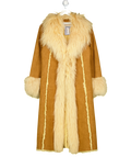 CHARLOTTE SIMONE Indie 70's Tan Brown Lambskin Shearling Trim Longline Coat UK S