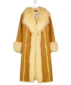 CHARLOTTE SIMONE Indie 70's Tan Brown Lambskin Shearling Trim Longline Coat UK S