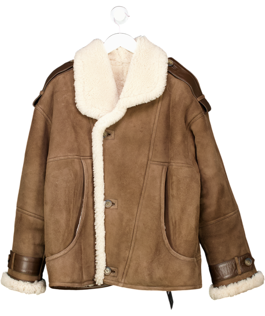MEOTINE. Brown Brown Lambskin Shearling Jacket With Leather Details UK M/L