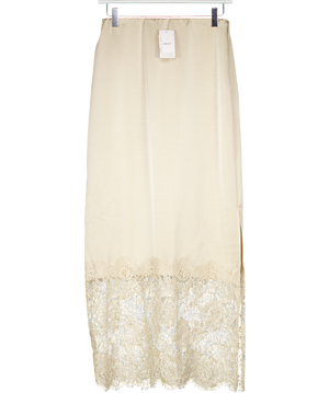 NEXT Champagne Beige Satin Midi Skirt With Lace Trim UK 8