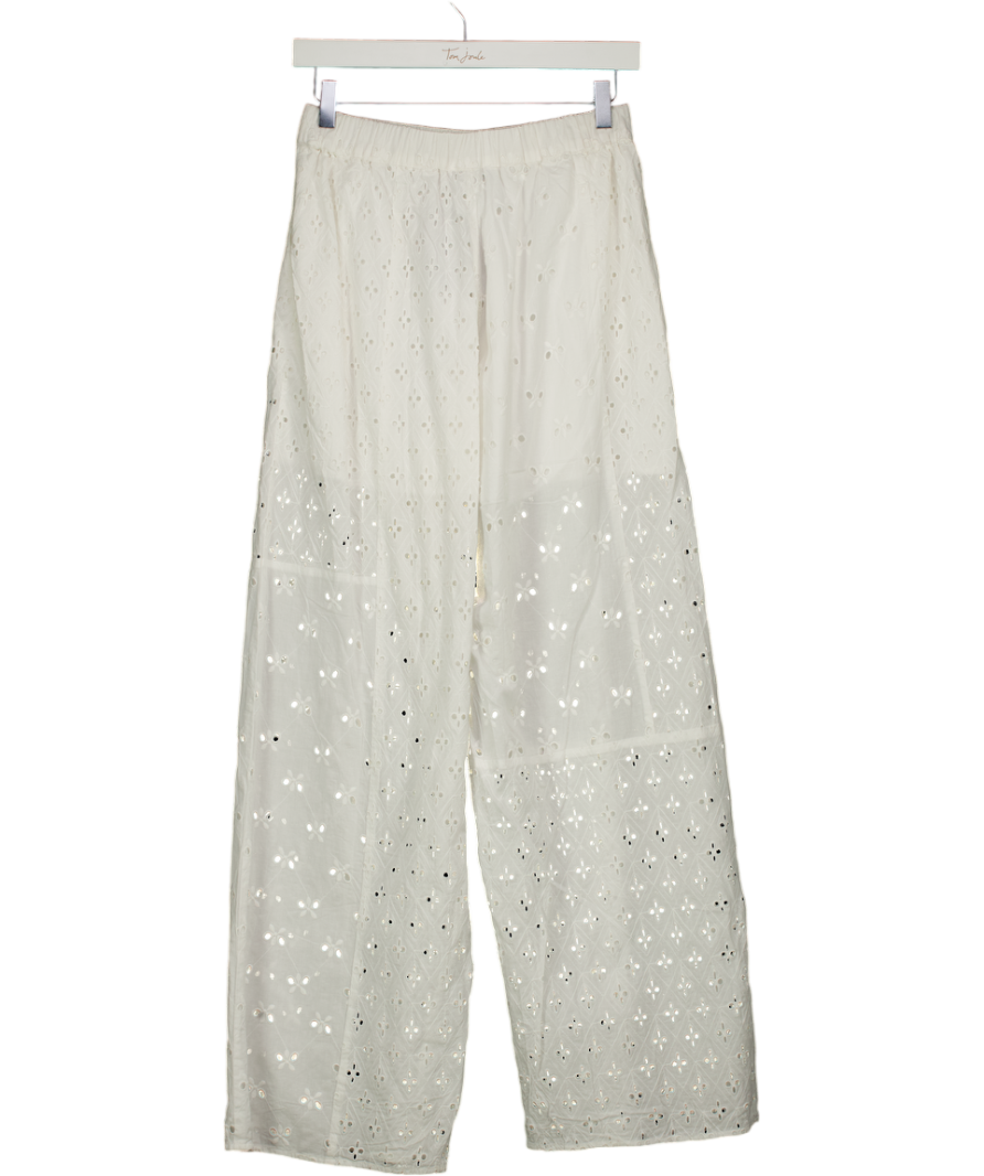TOPSHOP Broderie Straight Leg Trouser In White UK 8