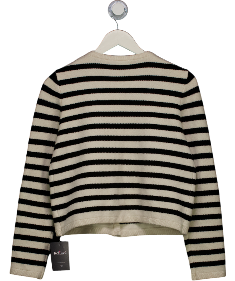 GOELIA Black / White Button Up Woolen Striped Lady Cardigan UK M