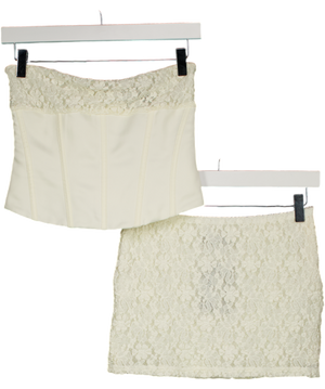 WHITE FOX 2-piece Cream Leave An Impression Strapless Bustier Top And Mini Skirt Set UK XS