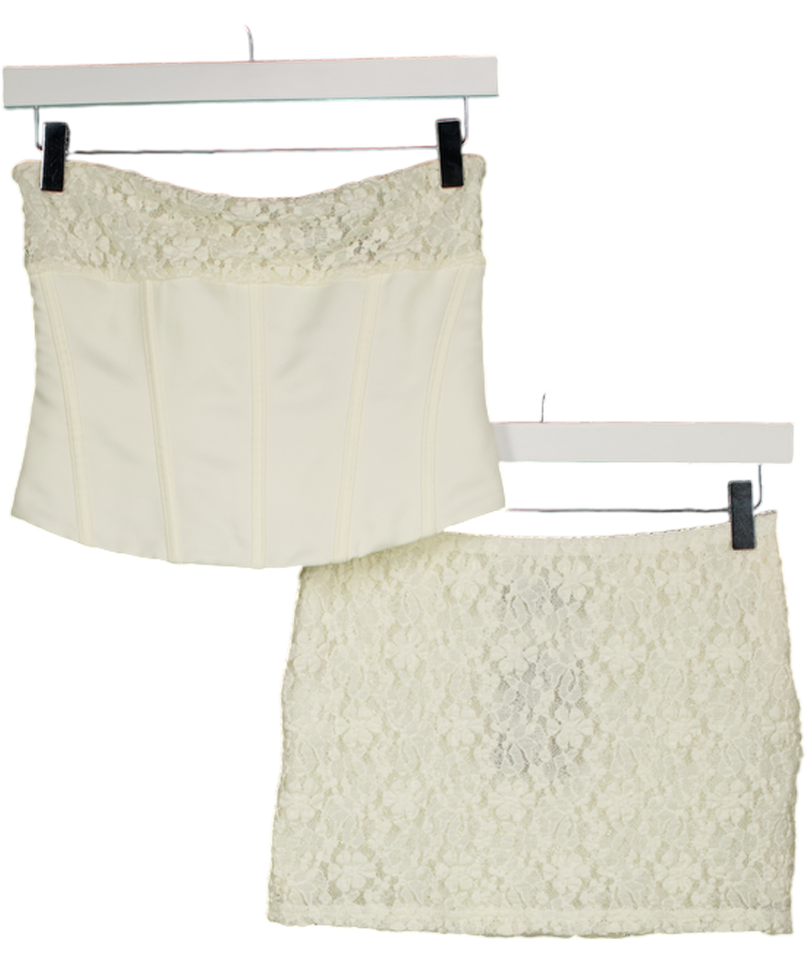 WHITE FOX 2-piece Cream Leave An Impression Strapless Bustier Top And Mini Skirt Set UK XS