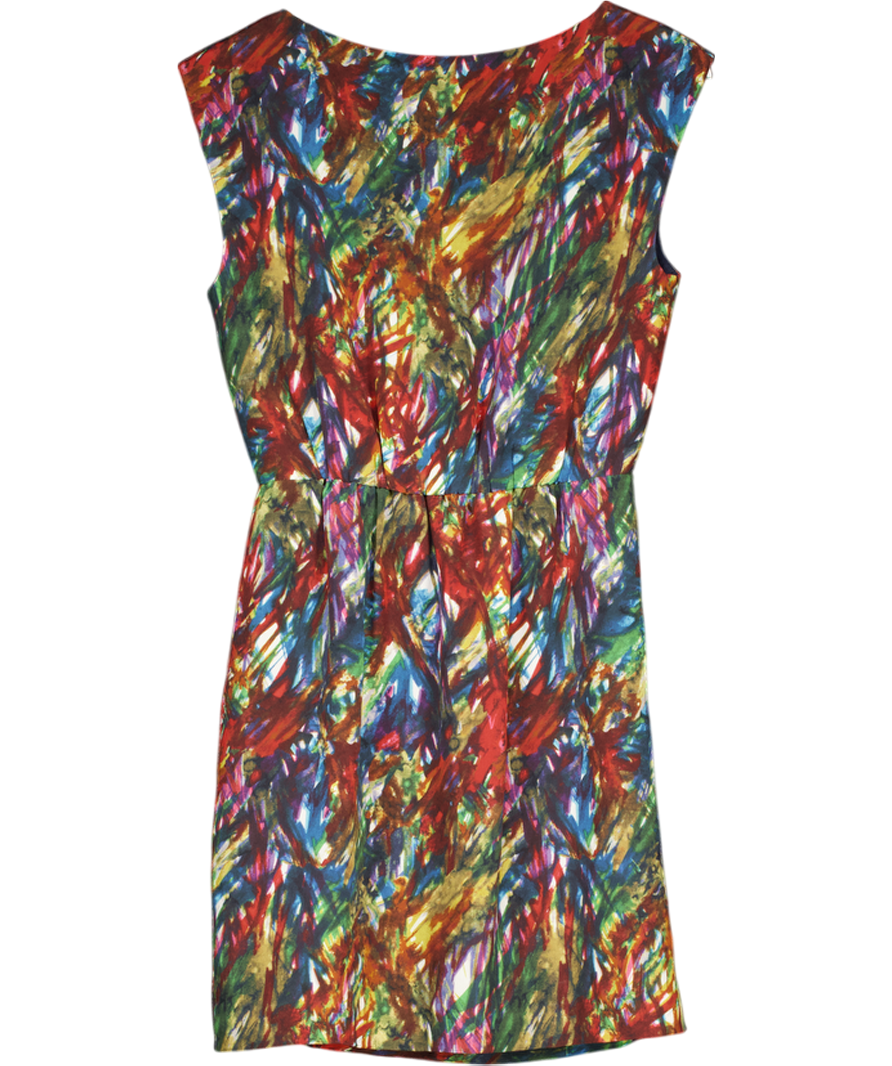 Theory Multicoloured Silk Printed Shift Mini Dress Sz2 UK 6