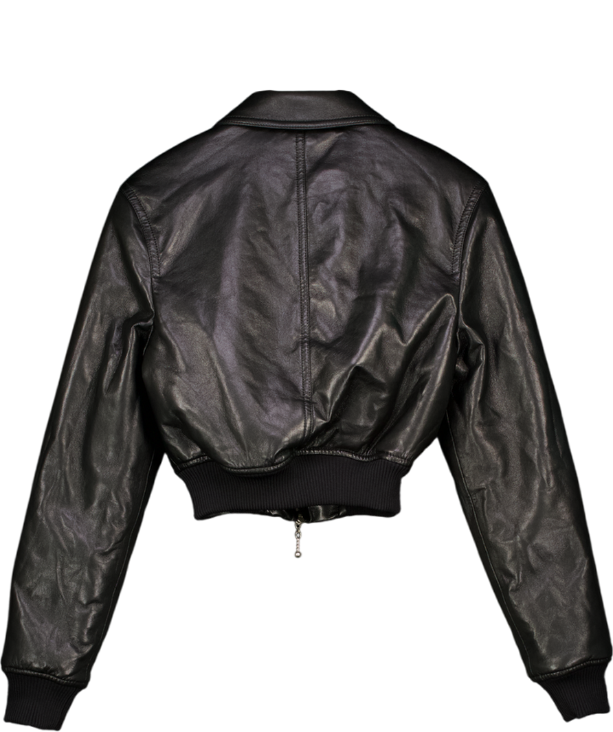 NANUSHKA Black Butter Soft Vegan Leather Zipped Bomber Jacket UK S