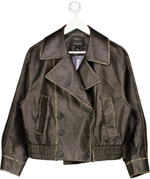 RIVER ISLAND Black Faux Leather Double Breasted Jacket UK S