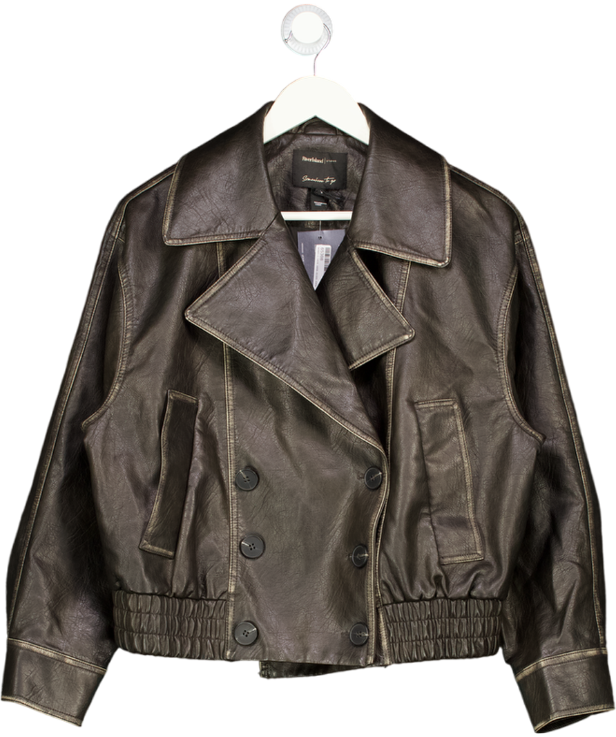 RIVER ISLAND Black Faux Leather Double Breasted Jacket UK S