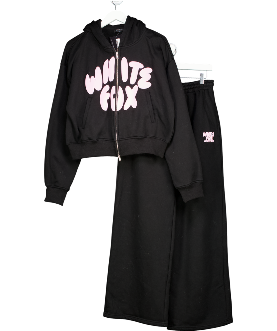 White Fox Club 14 Allie Boxy Zip Front Hoodie Black UK M/L