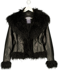WHITE FOX Black Faux Leather Fur Trim Jacket UK M/L