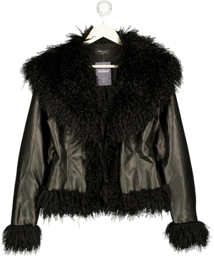 WHITE FOX Black Faux Leather Fur Trim Jacket UK M/L