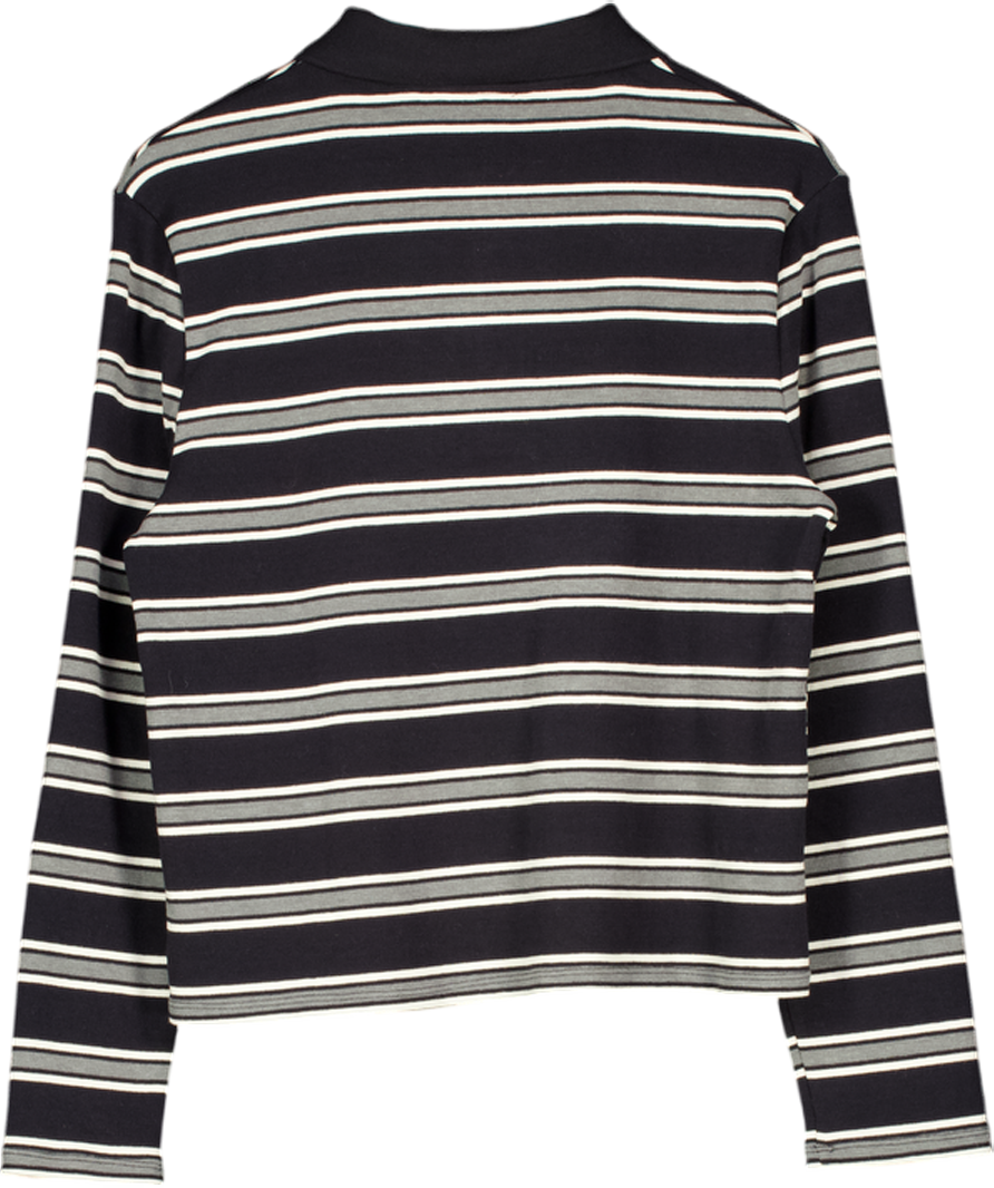 MANGO Grey Striped Polo-neck T-shirt UK S