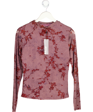 French Connection Purple High Neck Long Sleeve Floral Mesh Top UK S