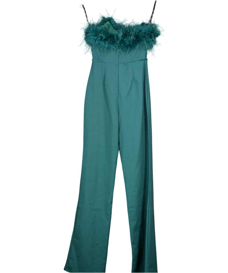Club L Green Delta Feather Bandeau Wide-leg Jumpsuit UK 8