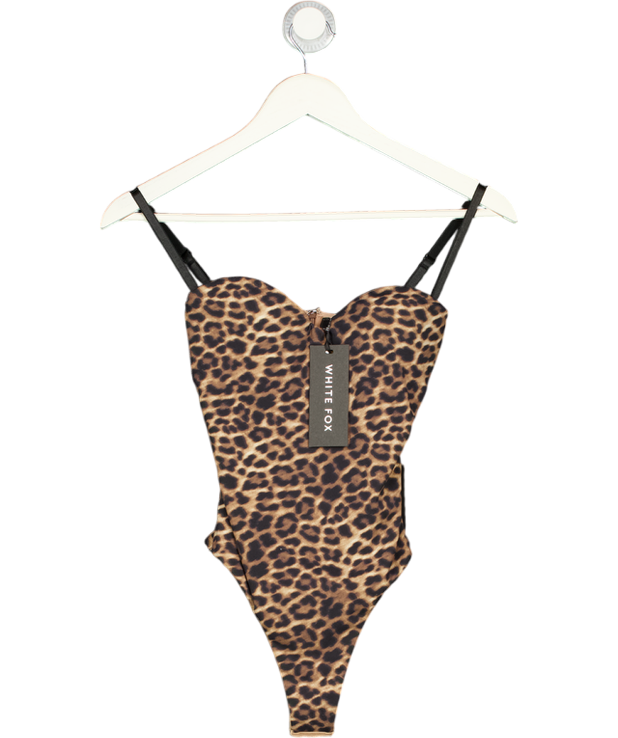 WHITE FOX Brown Stuck To You Bodysuit Leopard Exotic Spot UK XS