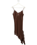 ZARA Chocolate Brown Asymmetric Satin & Lace Slip Dress UK XS