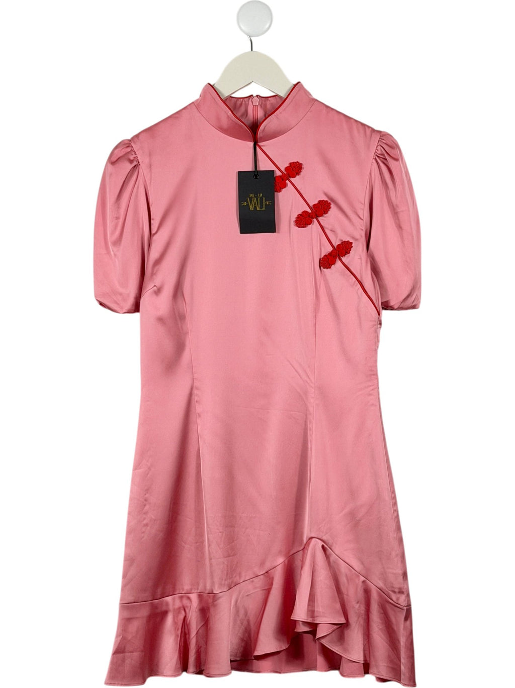 DE LA VALI Pink Bluebell Stretch Satin Dress UK 12