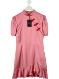 DE LA VALI Pink Bluebell Stretch Satin Dress UK 12