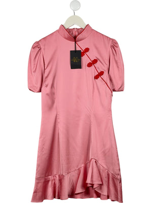 DE LA VALI Pink Bluebell Stretch Satin Dress UK 12