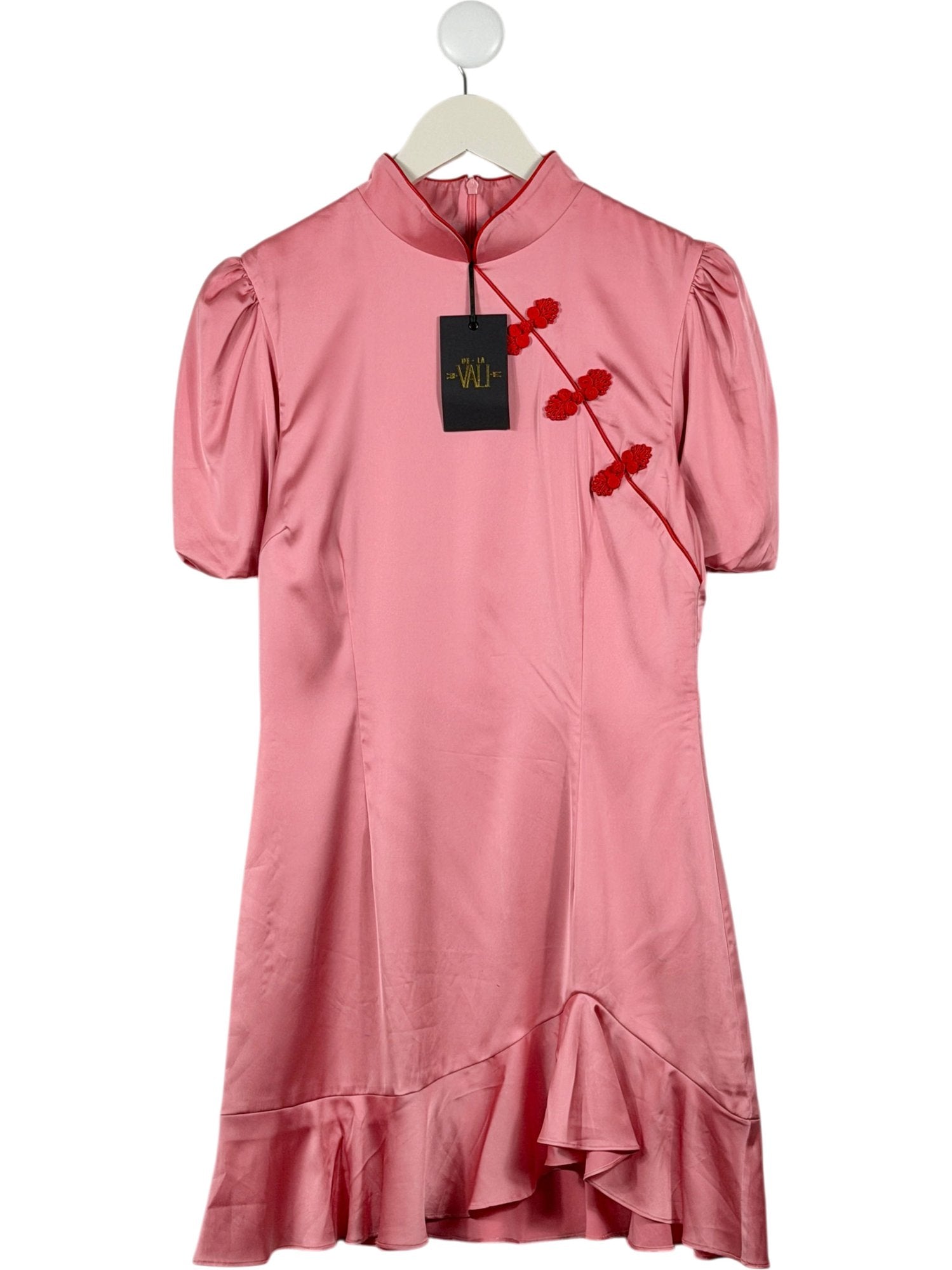 DE LA VALI Pink Bluebell Stretch Satin Dress UK 12