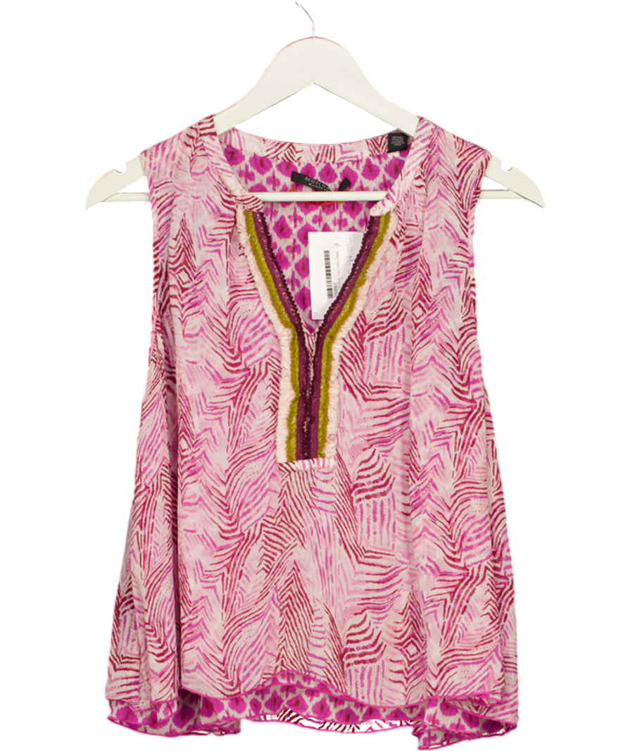Scotch & Soda Pink V-neck Sleeveless Printed Tunic Top UK S/M