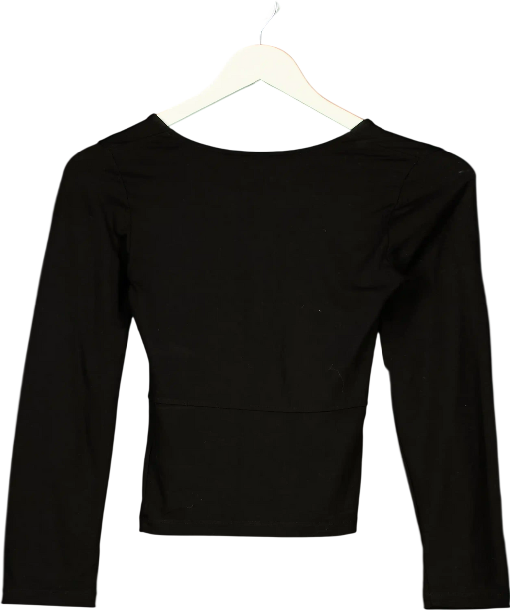 Whistles Black Square Neck Long Sleeve Top UK 8
